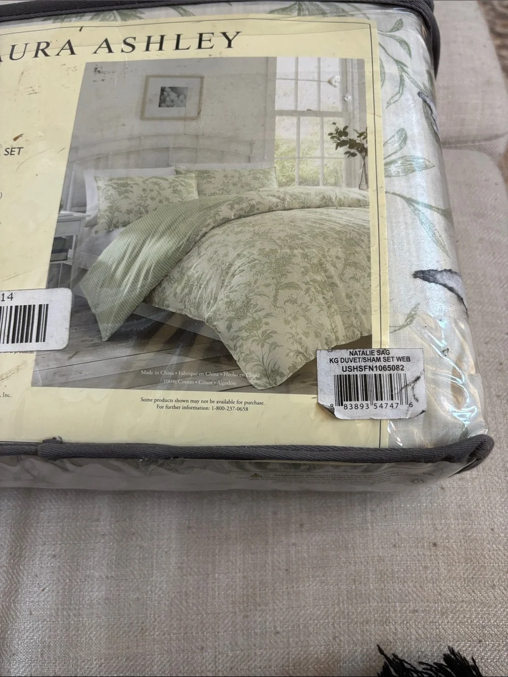 Laura Ashley Natalie Sage King Duvet Cover Set Reversible Cotton NWT
